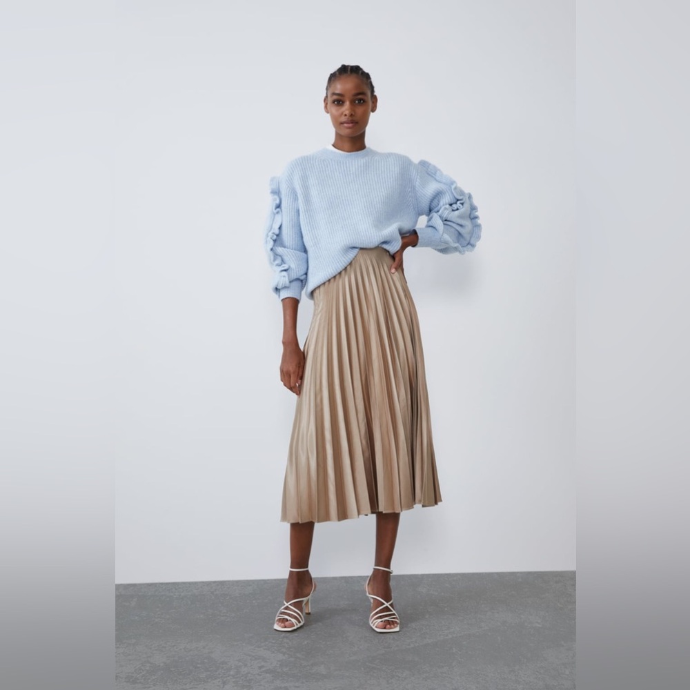 Zara gold pleated midi skirt